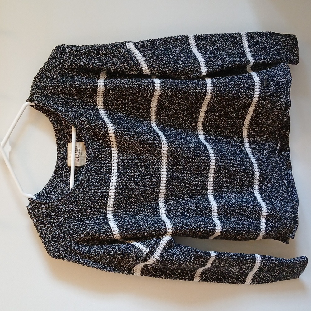 Hollister | Pullover Striped Gray White Cotton Blend Sweater size small